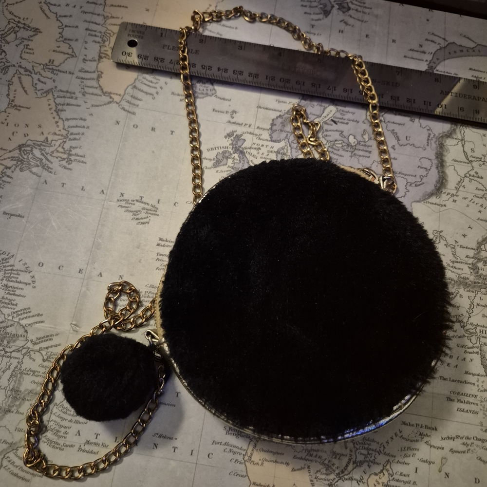 Capelli of New York KIDS Black Fur Crossbody Bag with Gold Chain